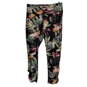 Jockey Sport Leggings Women's M Black Floral Wild Haven Workout Stretch Cut Out